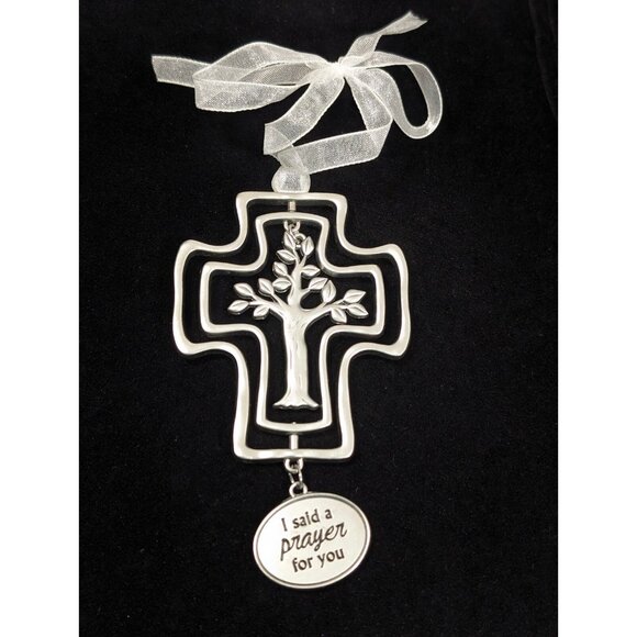 Cross Christmas Ornament I Said A Prayer For You Silver tone Tree - Picture 1 of 7